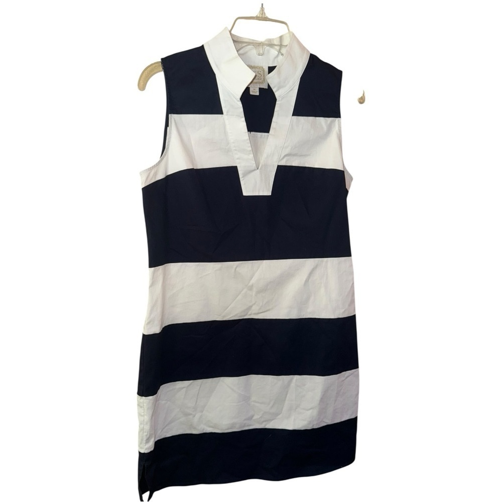▶️ SAIL TO SABLE ◀️ Navy & White Stripes Sheath Dress Size Medium - Picture 3 of 10